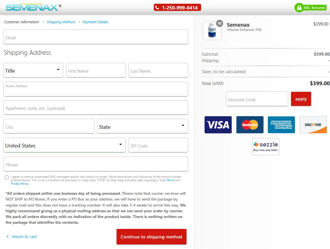 Semenax  Cart Section
